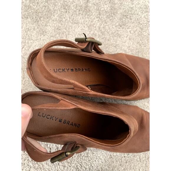 Lucky Brand Machiko Brown Leather Distressed Heeled Mule Booties Size 9 - Picture 5 of 7